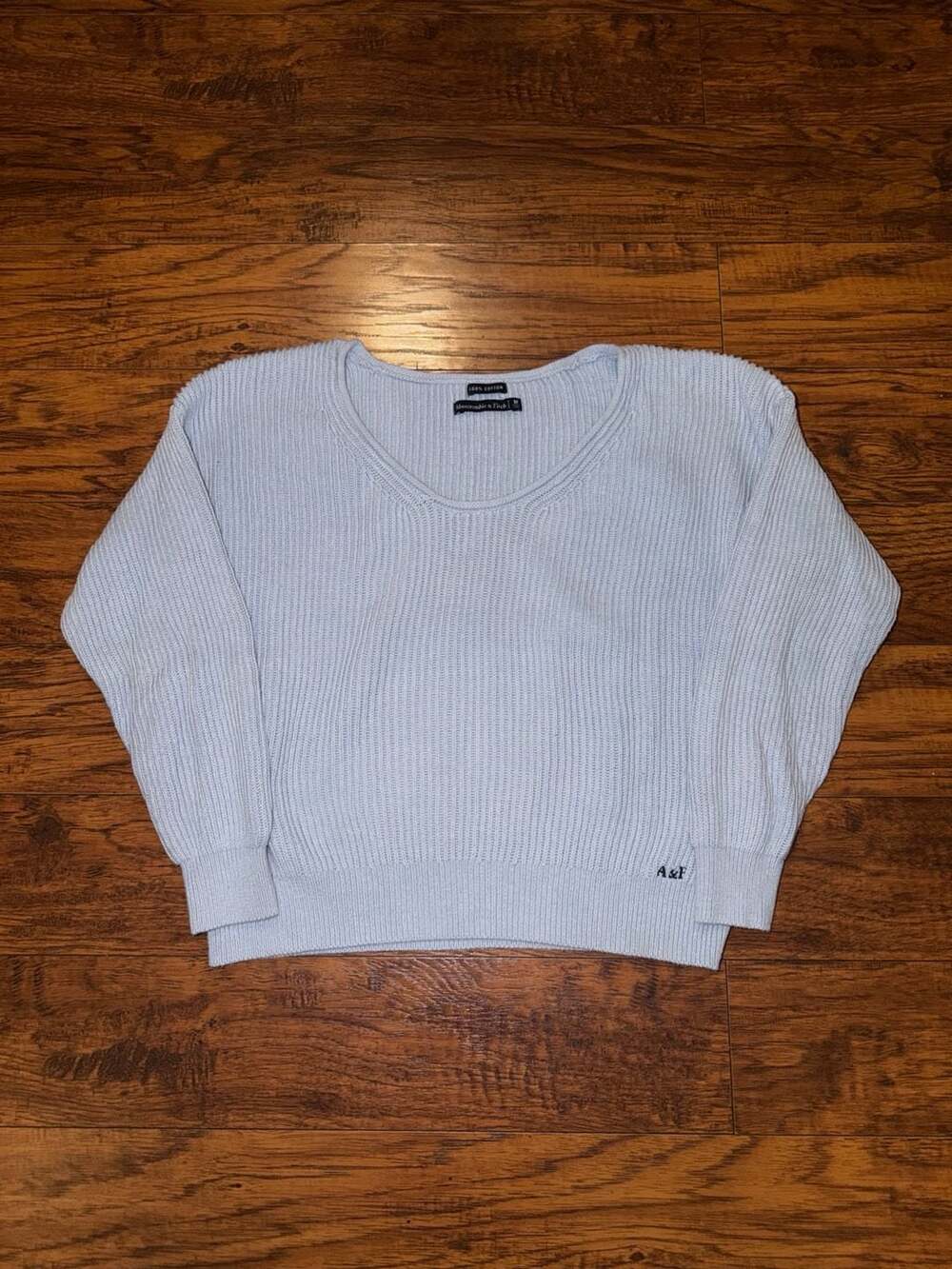 Abercrombie & Fitch V-Neck Ribbed Cotton Sweater Size M Light Blue
